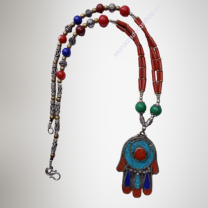 Multicolor Moroccan Necklace with Fatima Hand Pendant-421