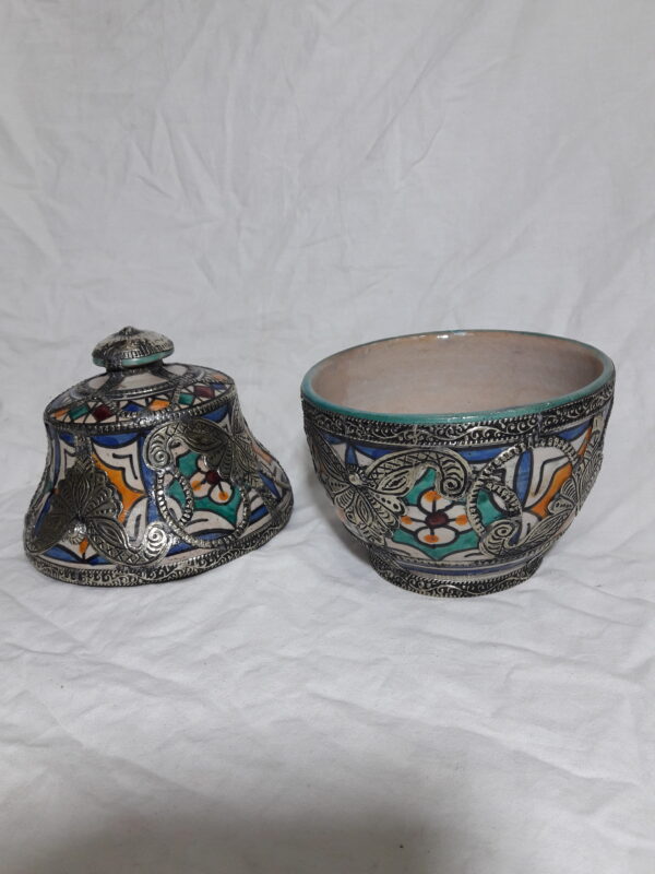 Old Moroccan ceramic urn with lid from Fez.