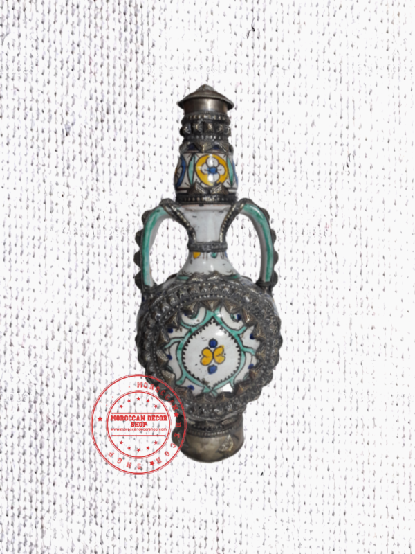 Vintage Moroccan Jug Inlay Highly Decorated Ceramic Water Jug-Vase,